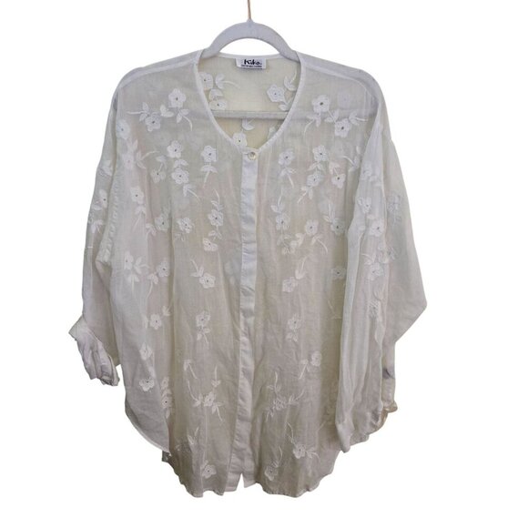 Kiko Confidant Clothing Sustainable Cotton Sheer White Blouse Coverup One Size - Picture 1 of 5